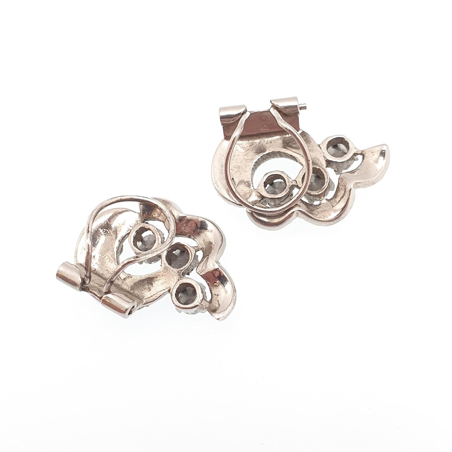 Antique Solid Silver Diamond Paste Earrings Art Deco Clip On French 1920s Vintage Sparkly Flapper Jewelry Jewellery