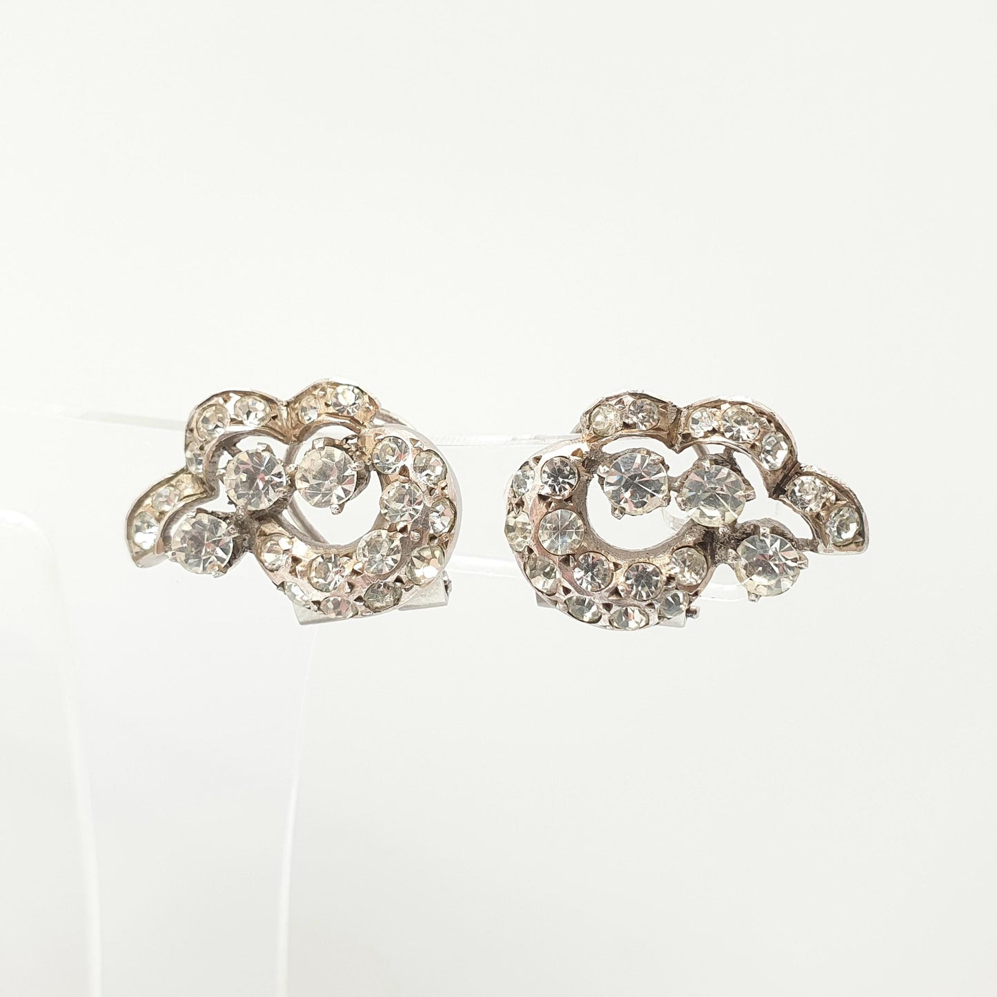 Antique Solid Silver Diamond Paste Earrings Art Deco Clip On French 1920s Vintage Sparkly Flapper Jewelry Jewellery