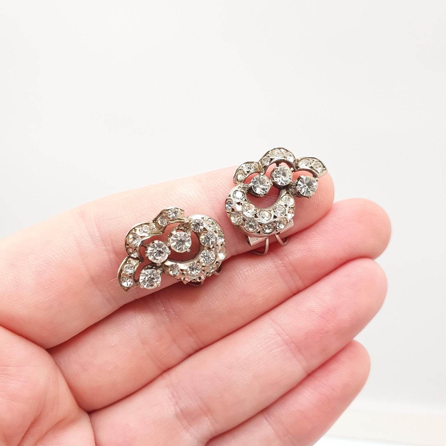 Antique Solid Silver Diamond Paste Earrings Art Deco Clip On French 1920s Vintage Sparkly Flapper Jewelry Jewellery