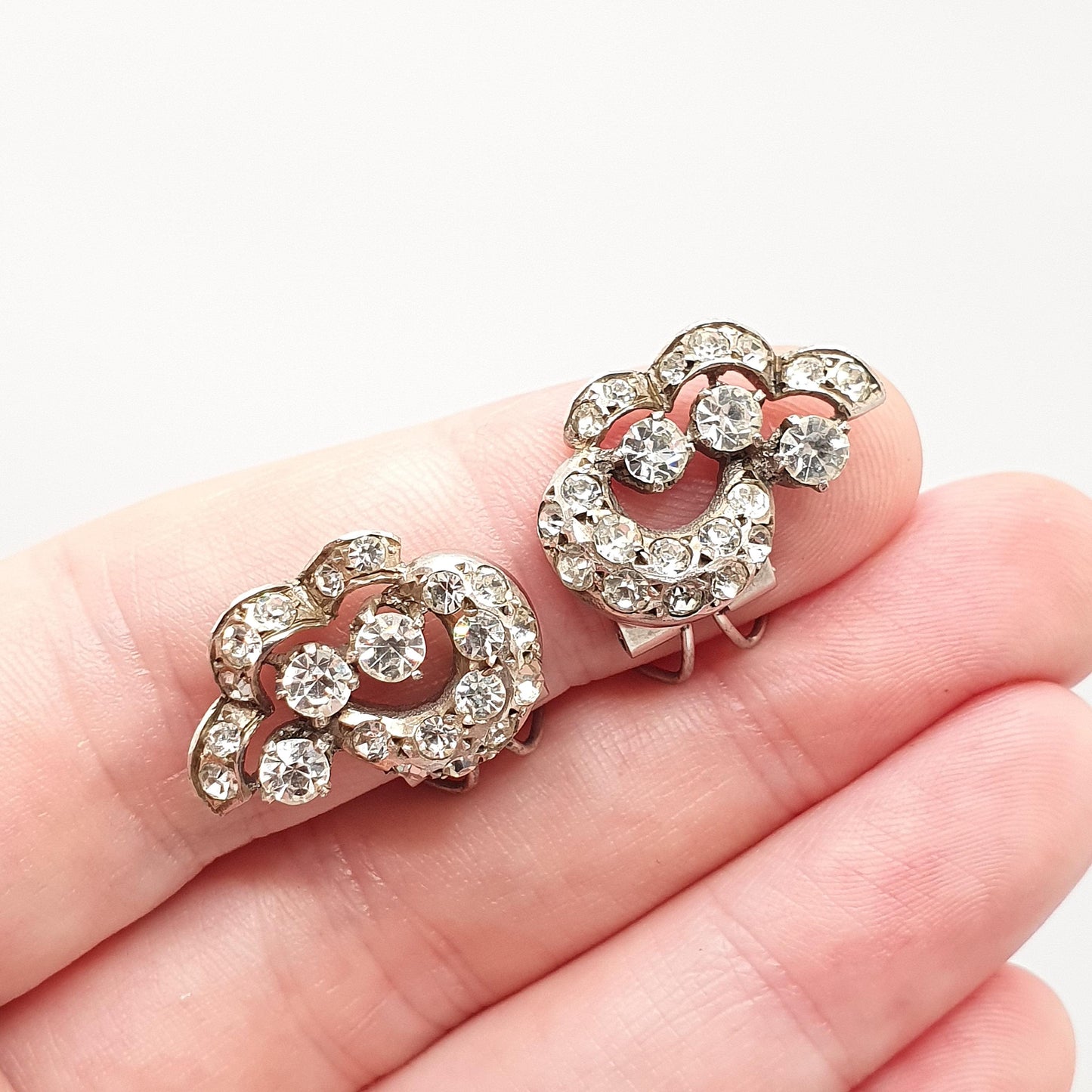 Antique Solid Silver Diamond Paste Earrings Art Deco Clip On French 1920s Vintage Sparkly Flapper Jewelry Jewellery
