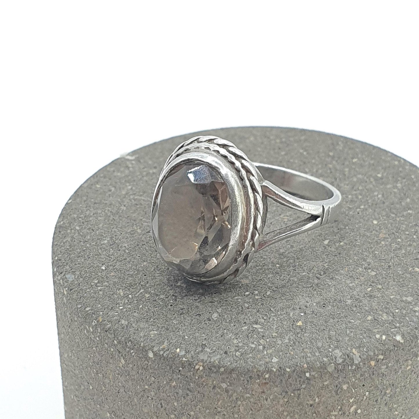 Vintage Sterling Silver Smoky Quartz Ring Small Size Pinky Pinkie Oval Cut Gemstone Womens Jewelry Jewellery
