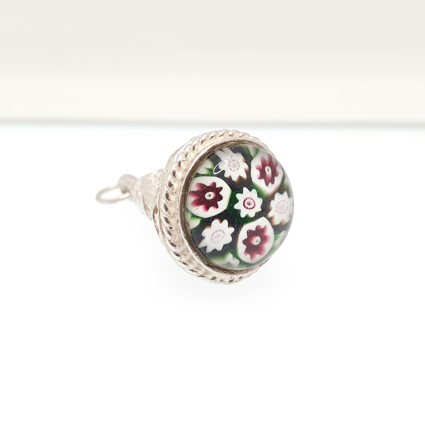 Vintage Sterling Silver Millefiori Pendant Fob Necklace Genuine Murano Venetian Solid 925 Womens Jewelry Jewellery