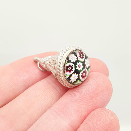 Vintage Sterling Silver Millefiori Pendant Fob Necklace Genuine Murano Venetian Solid 925 Womens Jewelry Jewellery
