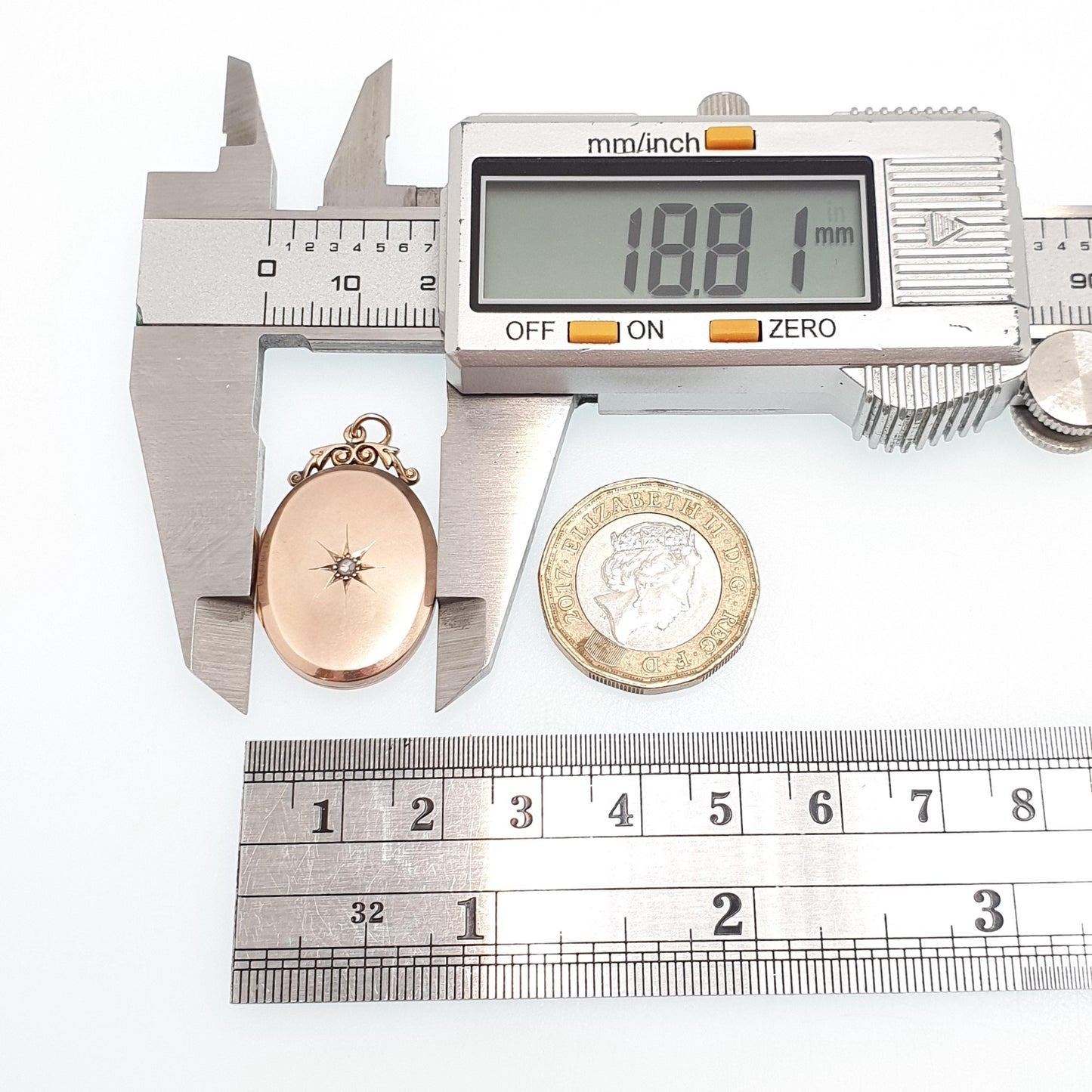 Antique 9ct 9k Rose Gold Diamond Locket Pendant Star Oval Solid 375 Fine Estate Back & Front Necklace Jewelry Womens Jewellery