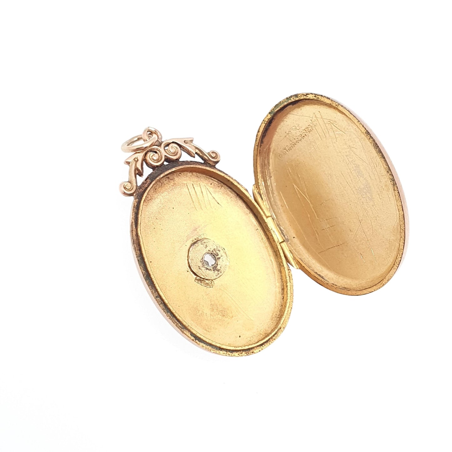 Antique 9ct 9k Rose Gold Diamond Locket Pendant Star Oval Solid 375 Fine Estate Back & Front Necklace Jewelry Womens Jewellery