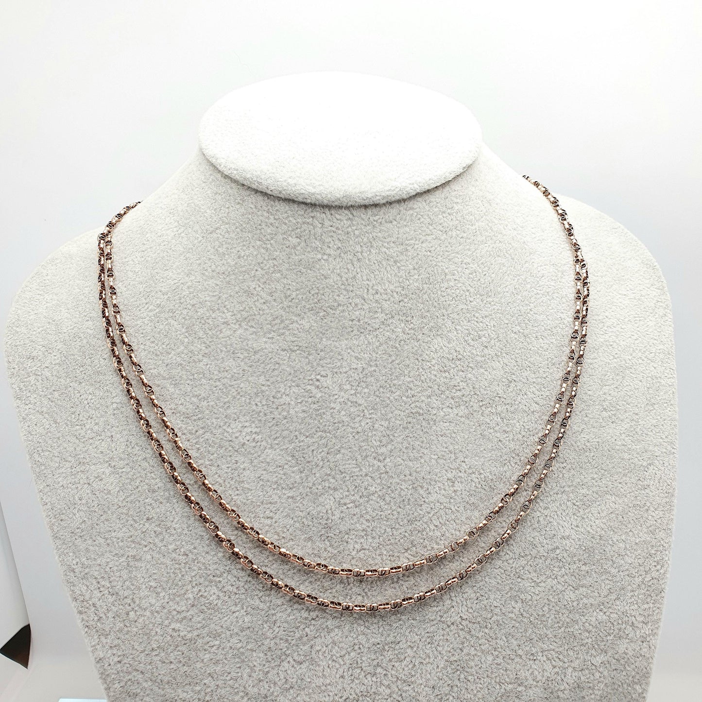 Antique Victorian 9ct Gold Muff Chain Necklace Figure 8 Link Infinity Solid 9k 375 Rose Gold Guard 100cm 8.77g Long Vintage