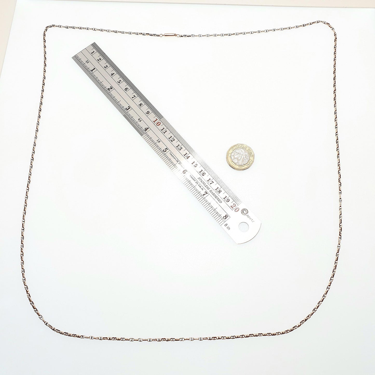 Antique Victorian 9ct Gold Muff Chain Necklace Figure 8 Link Infinity Solid 9k 375 Rose Gold Guard 100cm 8.77g Long Vintage