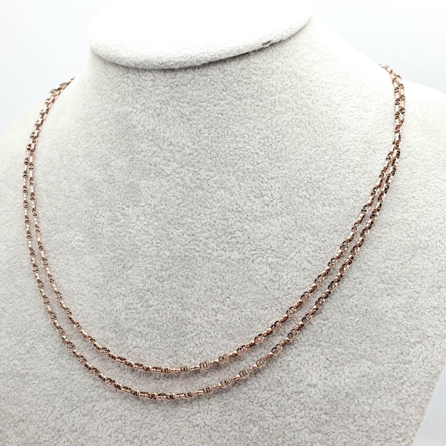 Antique Victorian 9ct Gold Muff Chain Necklace Figure 8 Link Infinity Solid 9k 375 Rose Gold Guard 100cm 8.77g Long Vintage