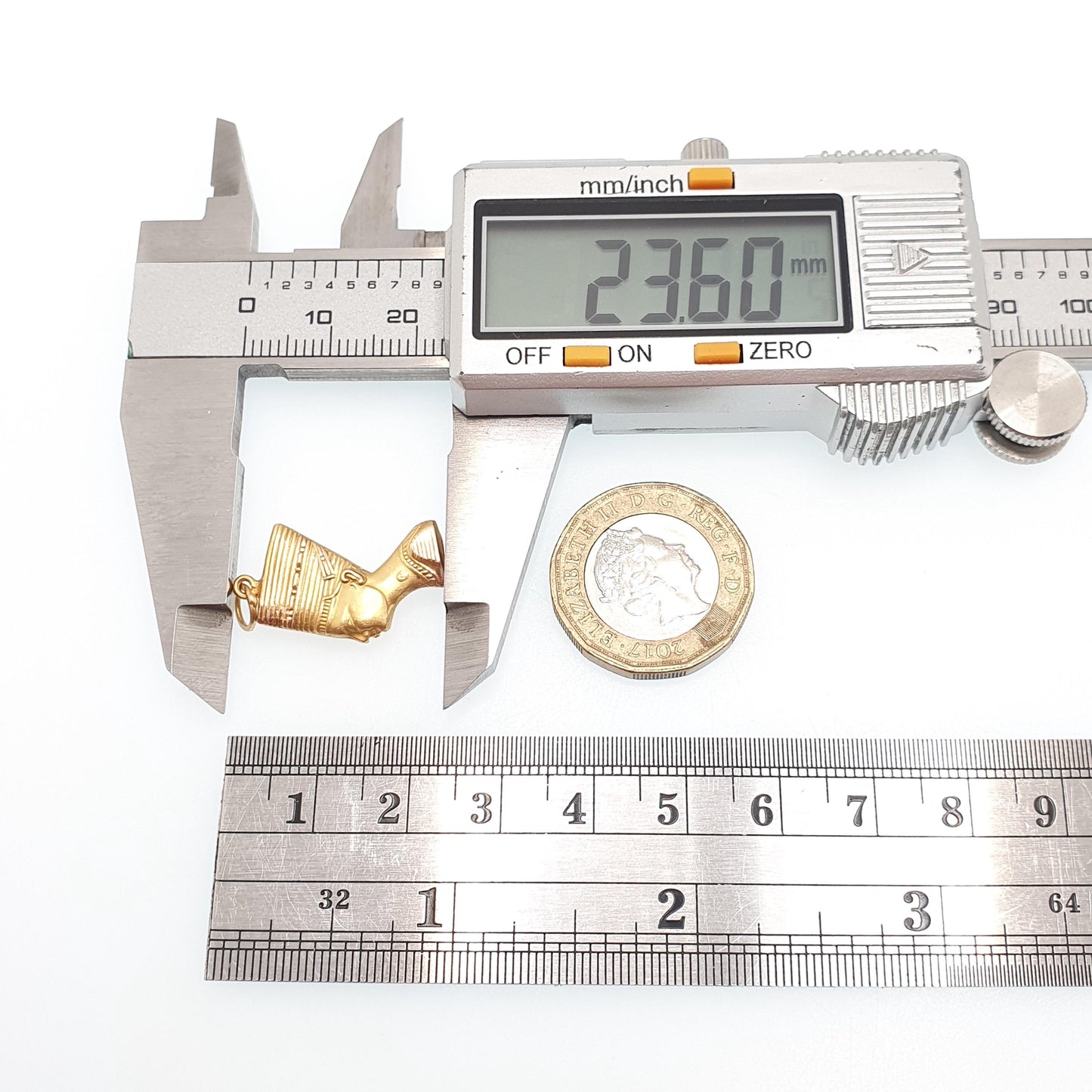 Vintage 18k 18ct Gold Queen Nefertiti Pendant Necklace Egyptian Egypt Solid 750 Art Deco Revival Womens Jewelry Jewellery