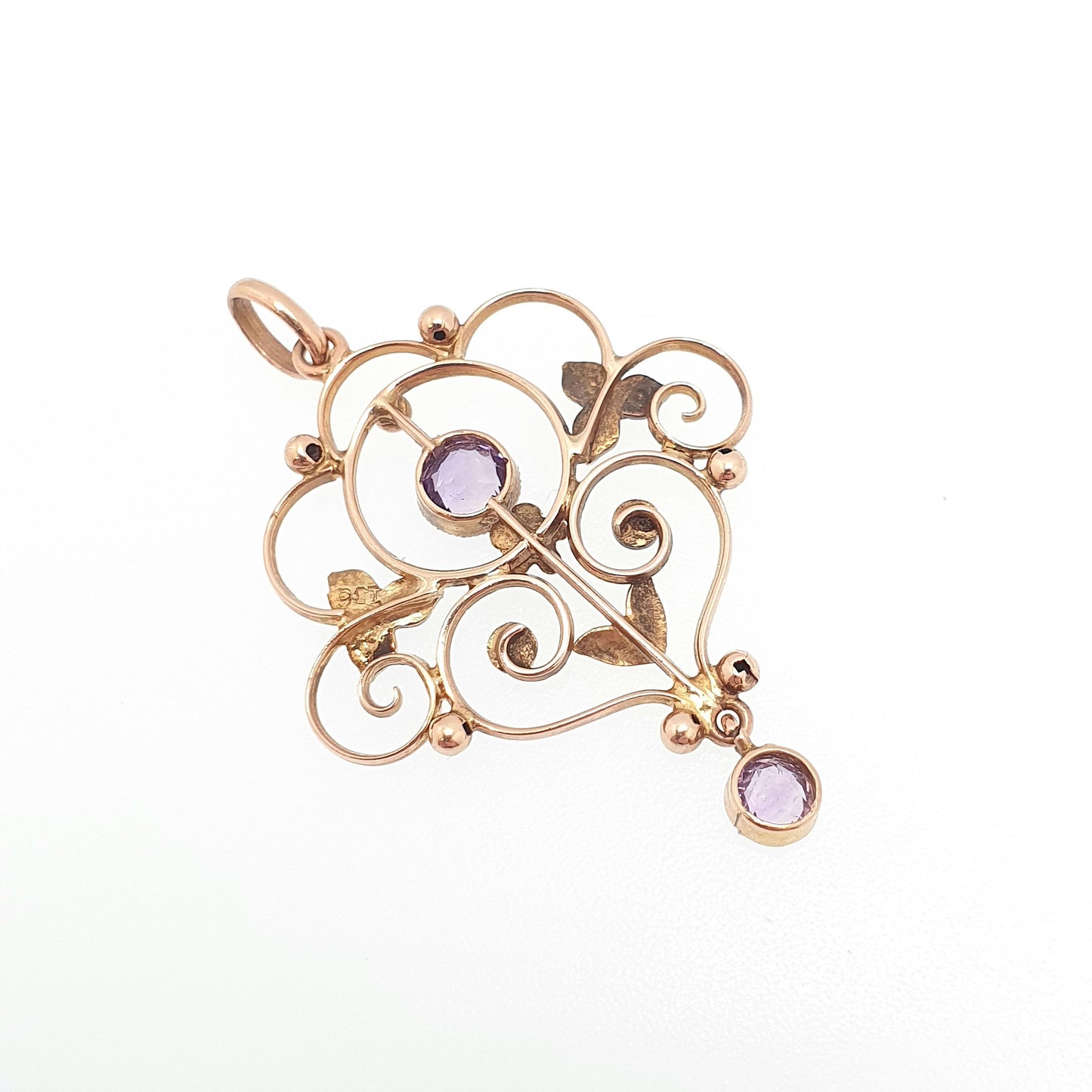 Antique 9ct 9k Gold Amethyst Pendant Seed Pearl Necklace Brooch Edwardian Solid 375 Openwork Necklace 1900s Old Vintage Jewellery Jewelry