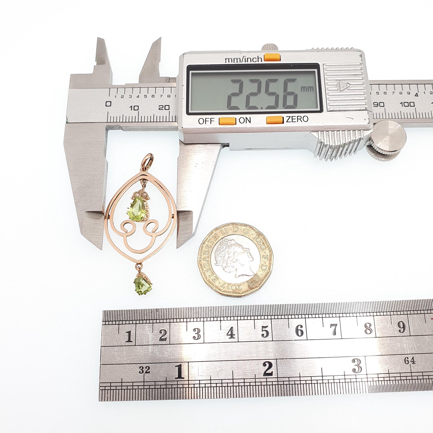 Antique 9k 9ct Gold Peridot Olivine Necklace Pendant Art Nouveau Edwardian Seed Pearl Openwork Solid 375 Elegant Womens Jewelry Jewellery