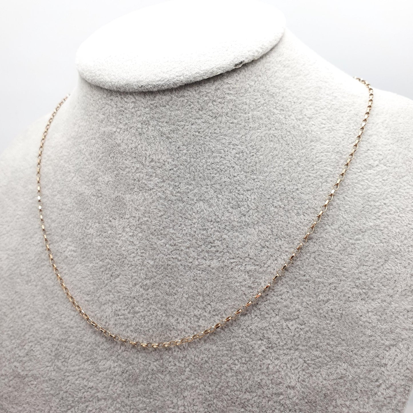 Vintage 9k 9ct Gold Belcher Link Chain Necklace Oval Cable 46cm 18.1" 2.40g Solid 375 Yellow Retro Womens Mens Hallmarked