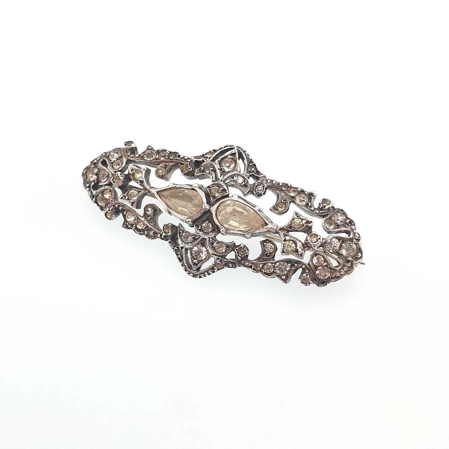 Antique Victorian Solid Silver Diamond Paste Brooch Georgian Style Cluster Foiled Diamond Pastes Oval Cut Vintage Womens Jewelry Jewellery