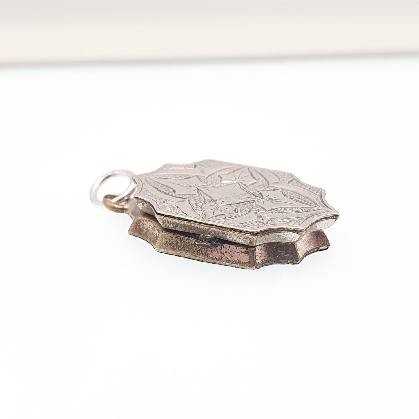 Antique Victorian Solid Silver Locket Flower Basket Engraved Back and Front Oval Pendant Picture Photo Vintage Womens Jewelry Jewellery