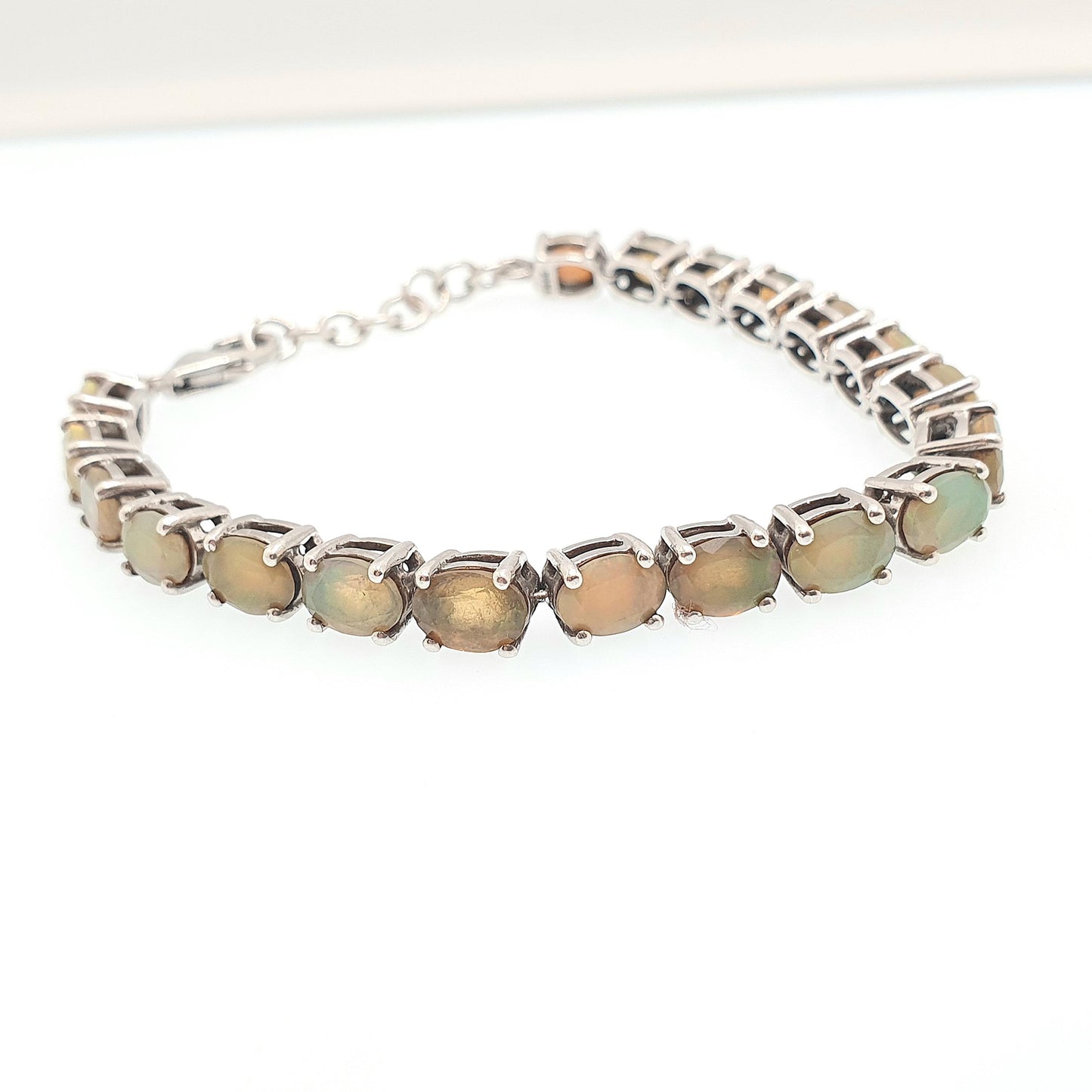 Vintage Sterling Silver Opal Tennis Bracelet Solid 925 TGGC Oval Cut Ladies Womens Jewelry Retro Jewellery