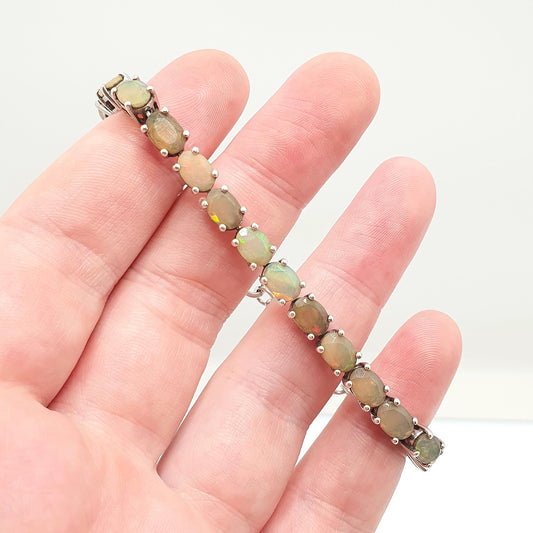 Vintage Sterling Silver Opal Tennis Bracelet Solid 925 TGGC Oval Cut Ladies Womens Jewelry Retro Jewellery