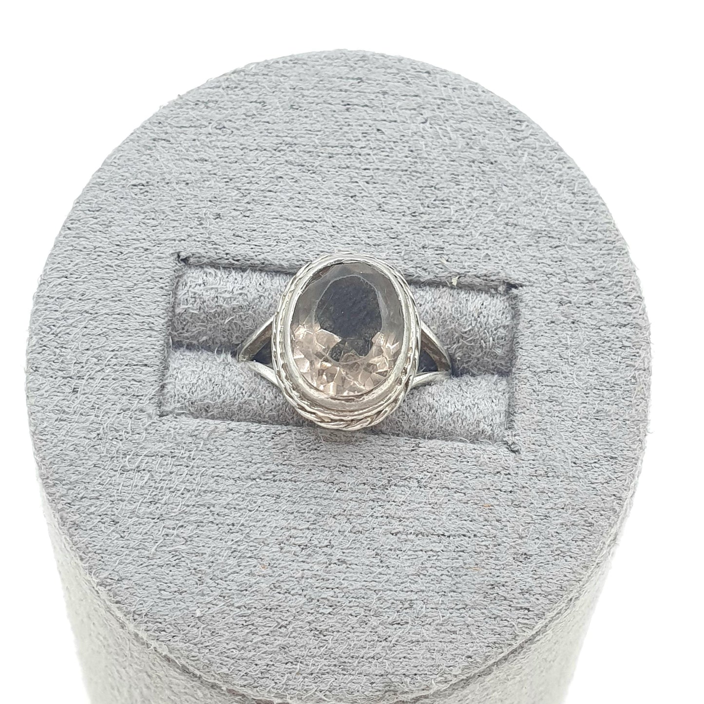 Vintage Sterling Silver Smoky Quartz Ring Small Size Pinky Pinkie Oval Cut Gemstone Womens Jewelry Jewellery