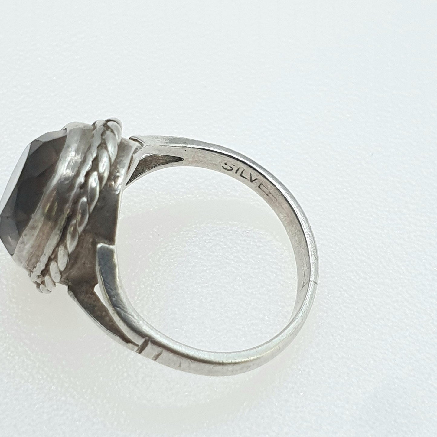 Vintage Sterling Silver Smoky Quartz Ring Small Size Pinky Pinkie Oval Cut Gemstone Womens Jewelry Jewellery