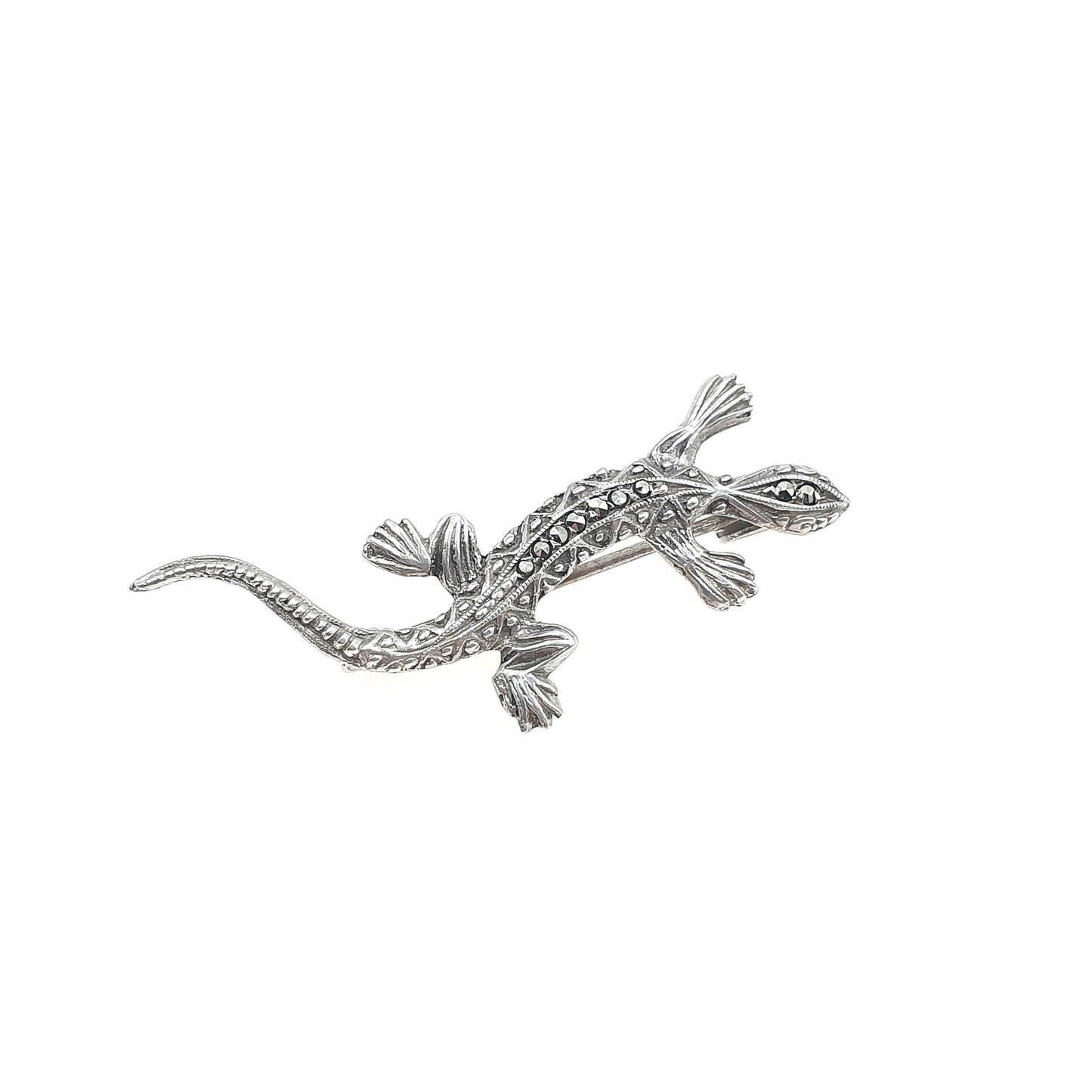 Antique Solid Silver Art Deco Marcasite Lizard Brooch French Silver Hallmarks Womens Reptile Jewelry Jewellery