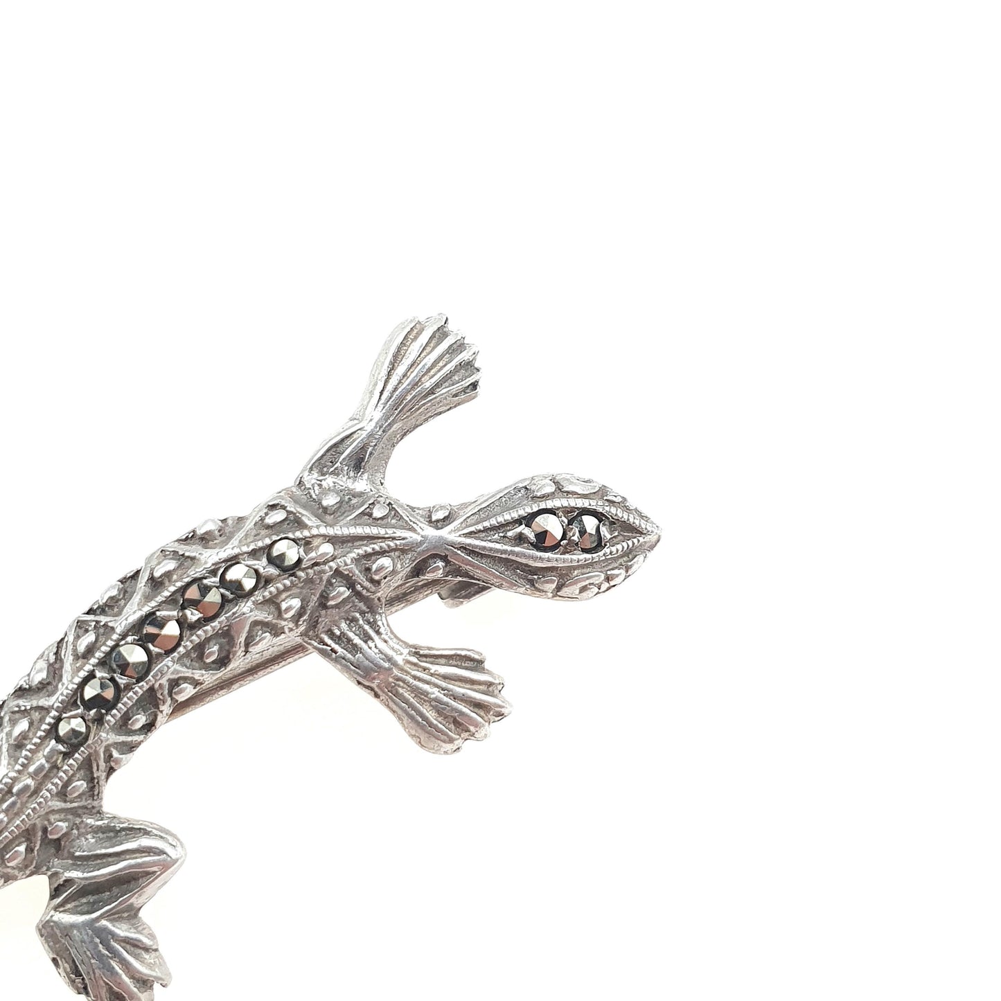 Antique Solid Silver Art Deco Marcasite Lizard Brooch French Silver Hallmarks Womens Reptile Jewelry Jewellery