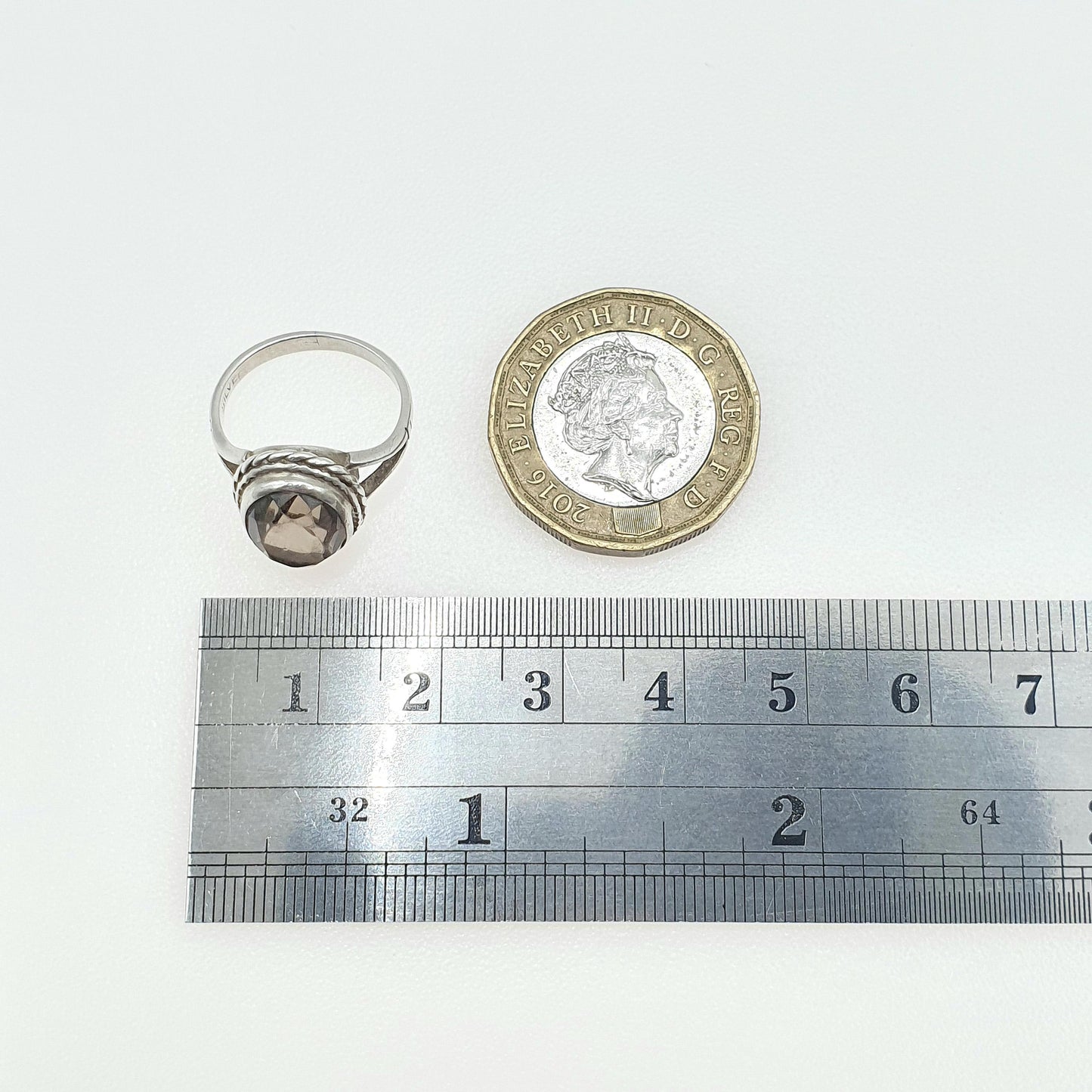 Vintage Sterling Silver Smoky Quartz Ring Small Size Pinky Pinkie Oval Cut Gemstone Womens Jewelry Jewellery