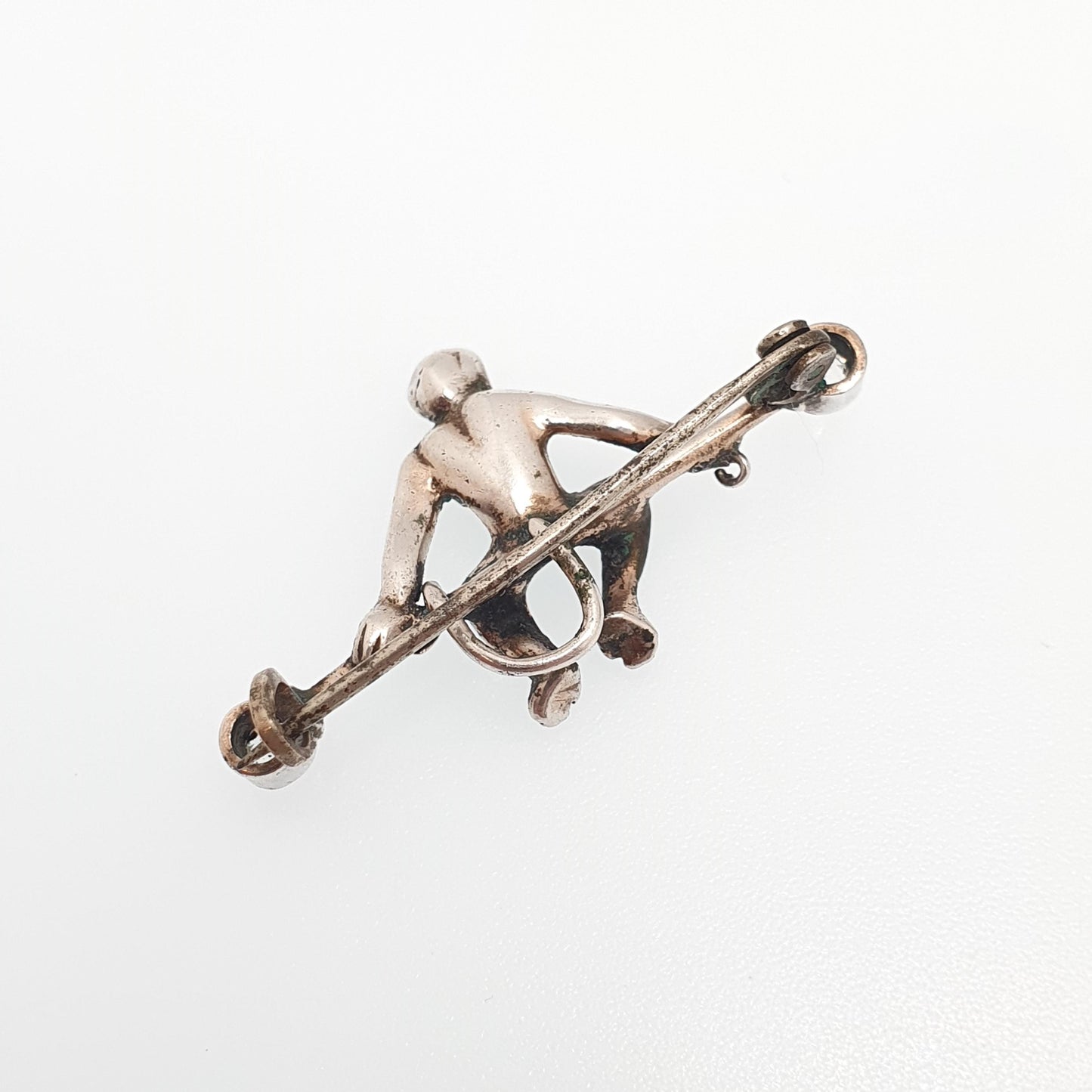 Antique Solid Silver Monkey Brooch Diamond Paste Victorian Ruby Paste Eyes Chimp Ape Vintage Womens Jewelry Jewellery