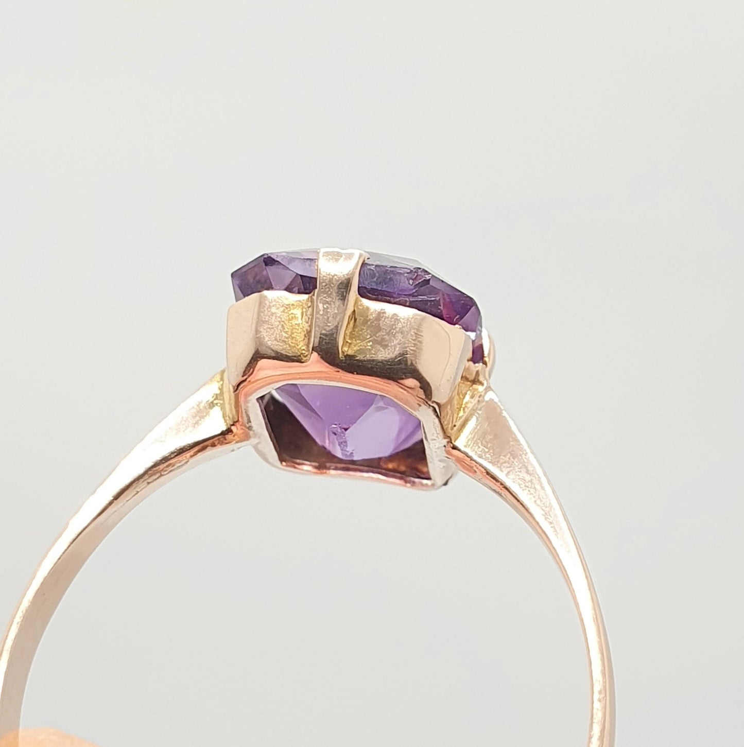 Antique 9ct 9k Gold Amethyst Ring Art Deco Rectangular Cut Solitaire Solid 375 9kt Genuine Gemstone Vintage Womens Jewelry Jewellery