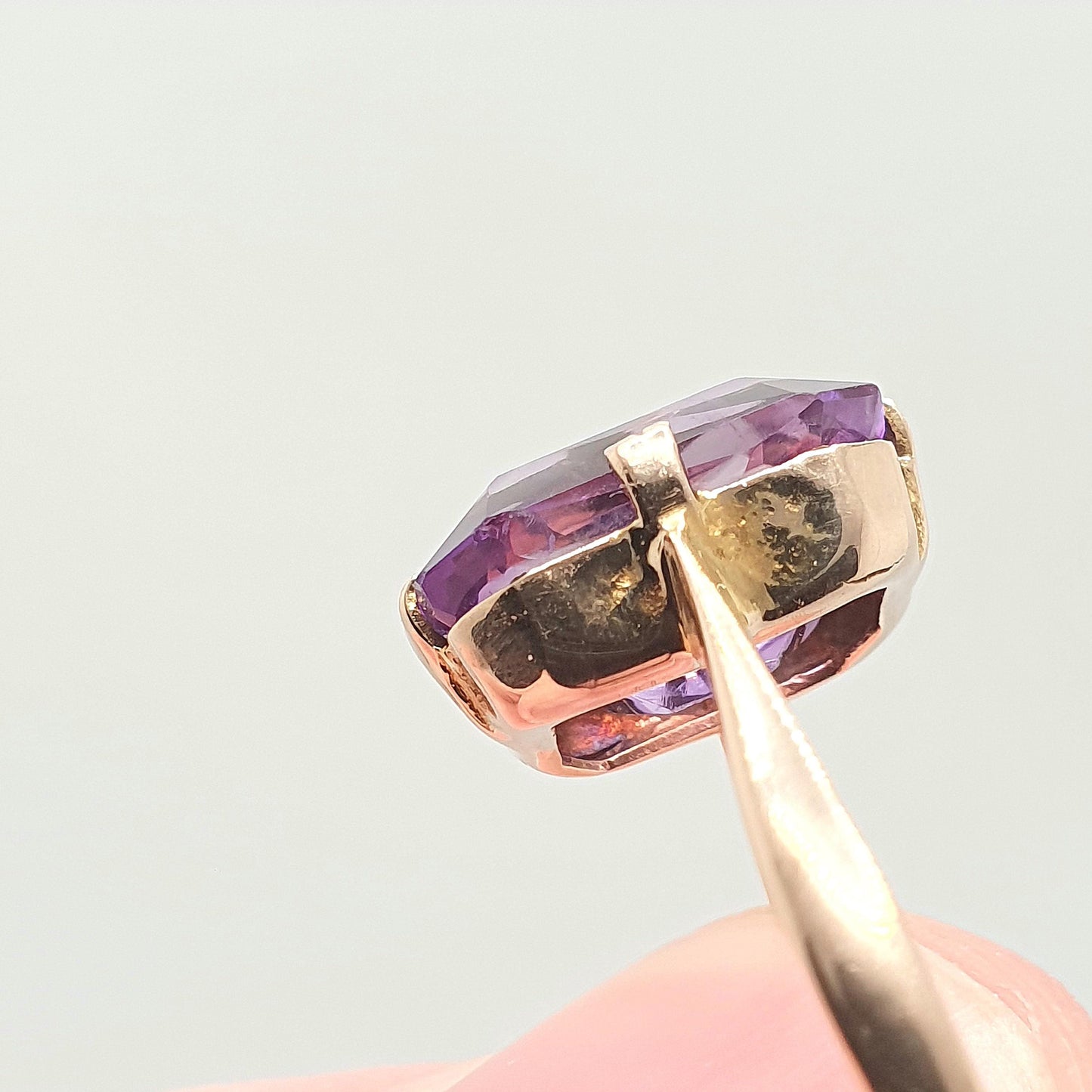 Antique 9ct 9k Gold Amethyst Ring Art Deco Rectangular Cut Solitaire Solid 375 9kt Genuine Gemstone Vintage Womens Jewelry Jewellery