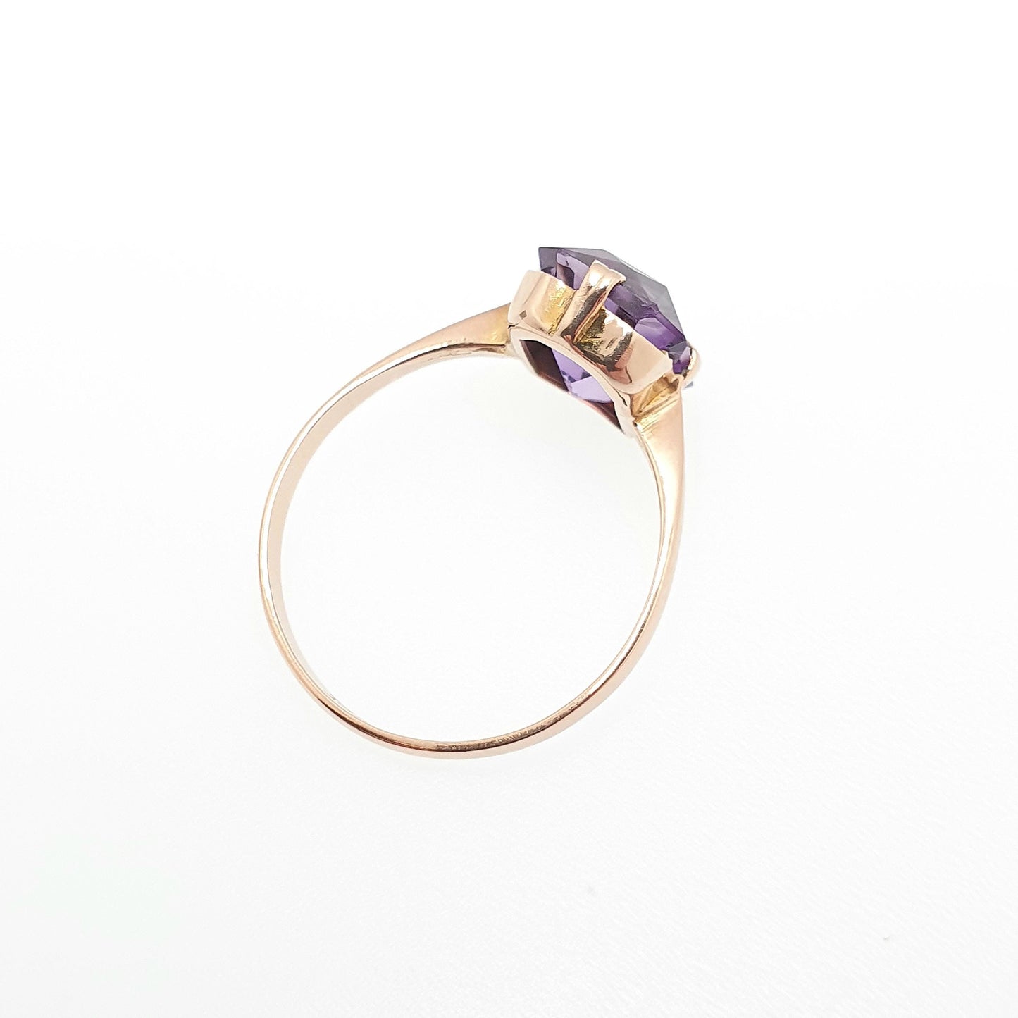 Antique 9ct 9k Gold Amethyst Ring Art Deco Rectangular Cut Solitaire Solid 375 9kt Genuine Gemstone Vintage Womens Jewelry Jewellery