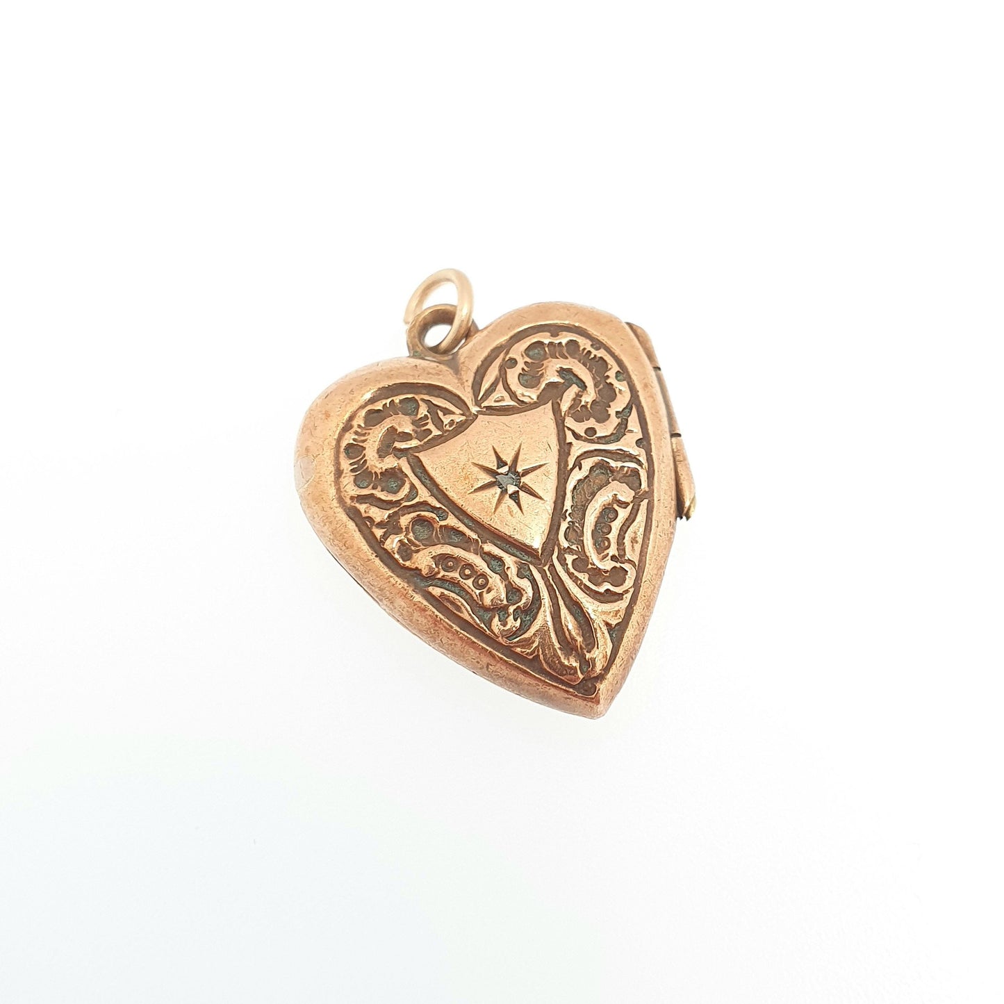 Antique Gold Filled Diamond Heart Locket Necklace Victorian Rolled Gold Genuine Gemstone Pendant Vintage Jewellery Jewelry