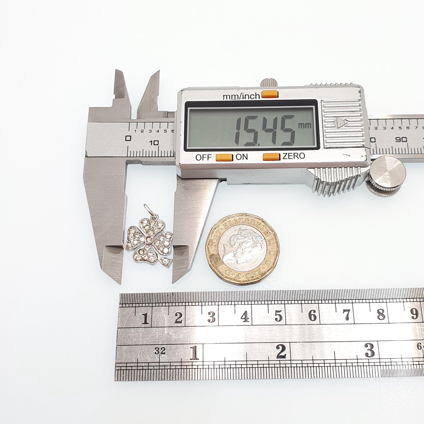 Antique Sterling Silver Diamond Paste Clover Pendant Charm Necklace Lucky Irish Art Deco Vintage Womens Jewellery Jewelry