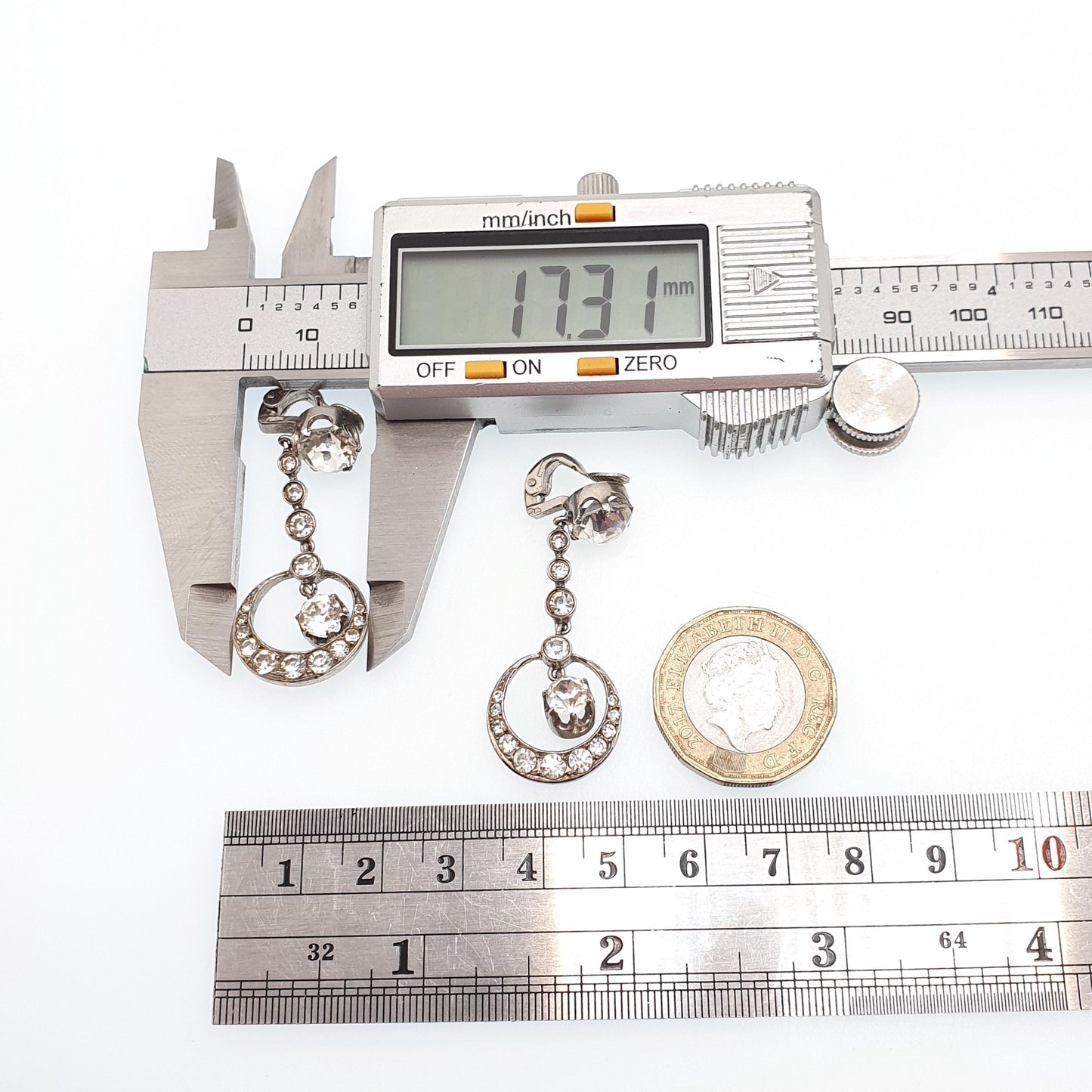 Antique Solid Silver Diamond Paste Earrings Crescent Moon Art Deco Pendulum Chandelier French 1920s Vintage Jewelry Jewellery