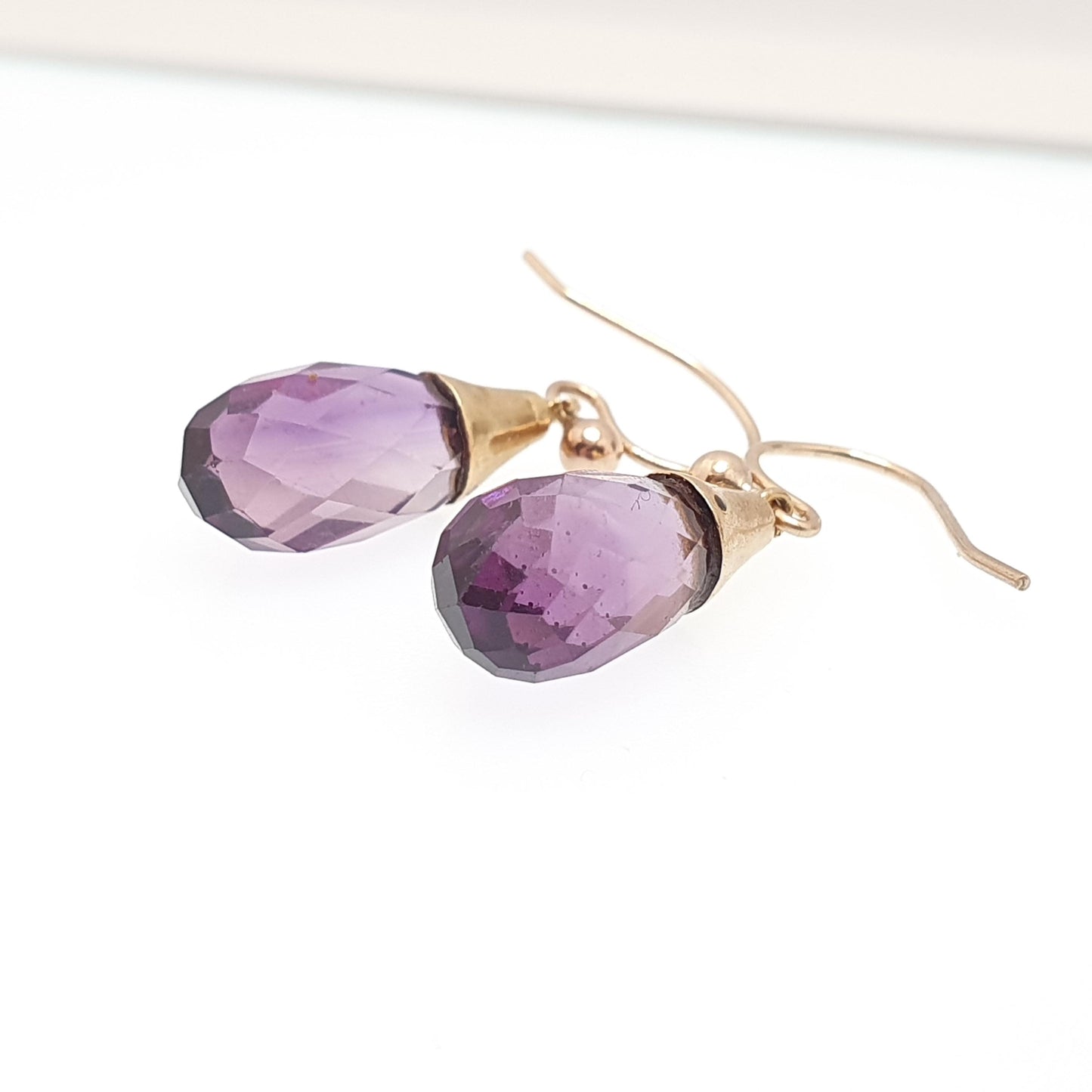 Antique 14k 14kt Gold Amethyst Hook Earrings Art Deco Natural Gemstone Faceted Pear Vintage 9ct Gold Hooks Jewelry