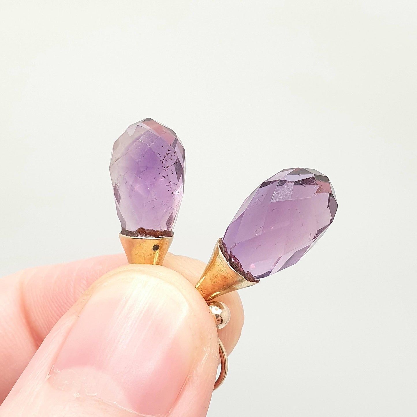 Antique 14k 14kt Gold Amethyst Hook Earrings Art Deco Natural Gemstone Faceted Pear Vintage 9ct Gold Hooks Jewelry