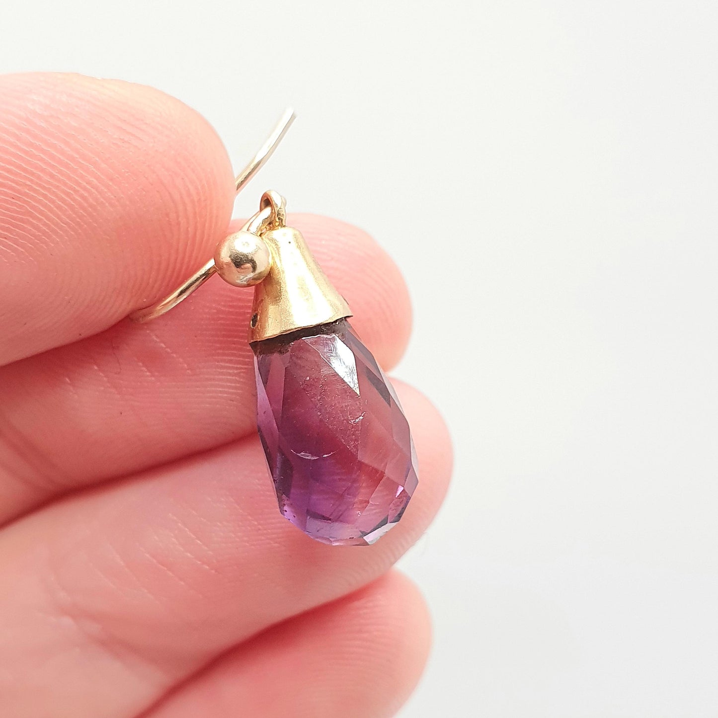 Antique 14k 14kt Gold Amethyst Hook Earrings Art Deco Natural Gemstone Faceted Pear Vintage 9ct Gold Hooks Jewelry