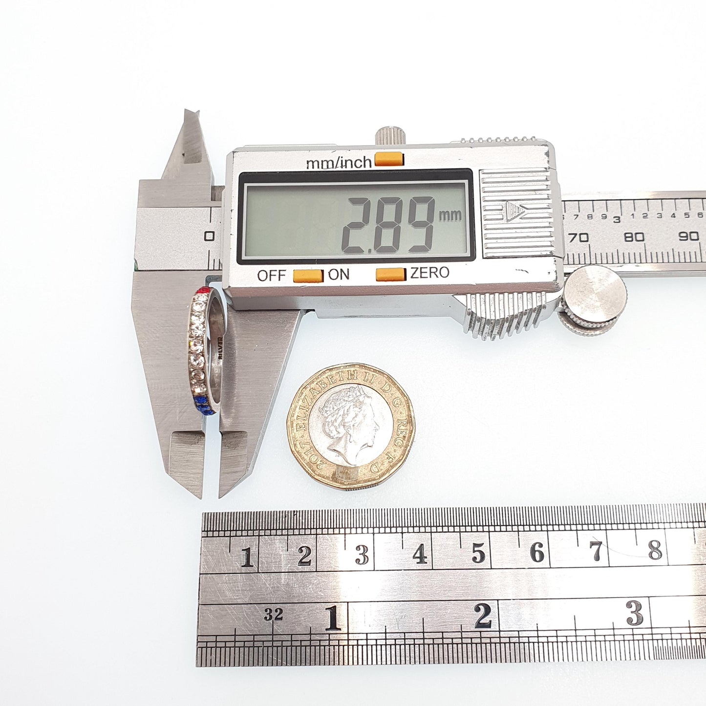 Antique Art Deco Red White & Blue Paste Solid Silver Eternity Ring Great Britain United States Colours 1920s Vintage