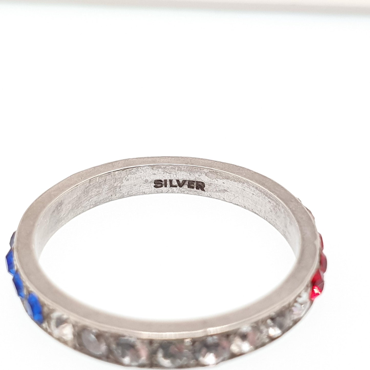 Antique Art Deco Red White & Blue Paste Solid Silver Eternity Ring Great Britain United States Colours 1920s Vintage