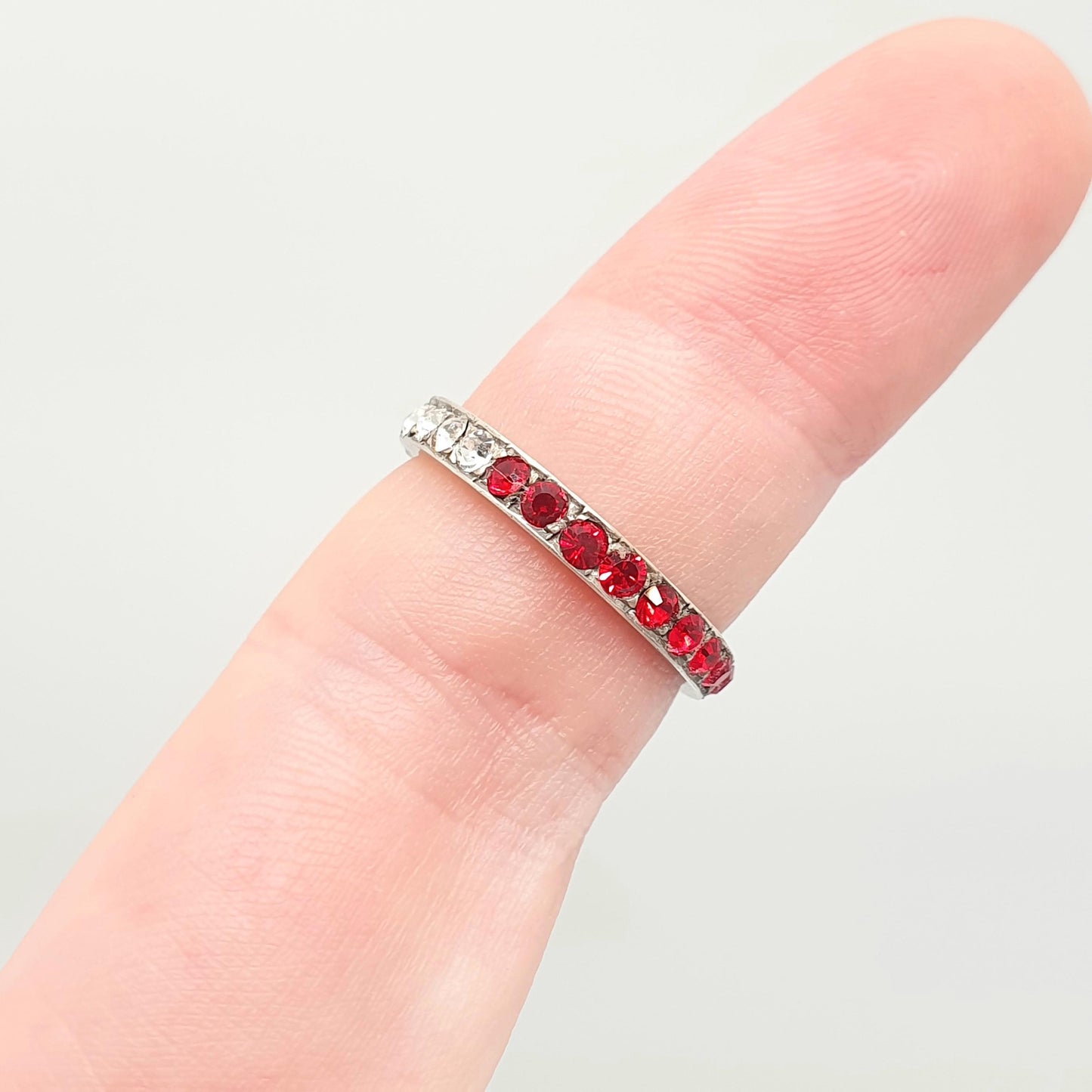 Antique Art Deco Red White & Blue Paste Solid Silver Eternity Ring Great Britain United States Colours 1920s Vintage