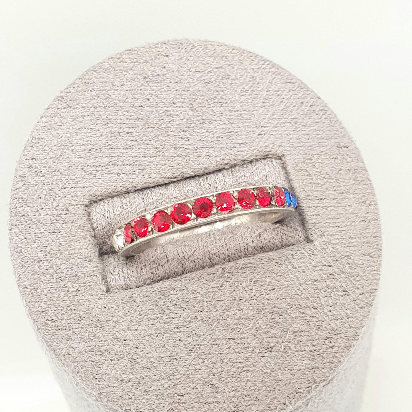 Antique Art Deco Red White & Blue Paste Solid Silver Eternity Ring Great Britain United States Colours 1920s Vintage