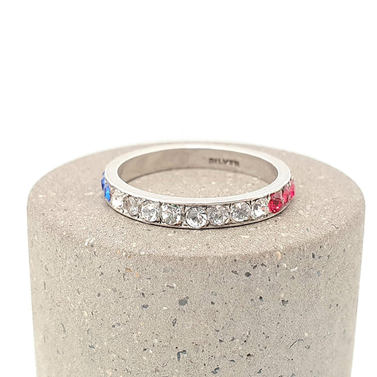 Antique Art Deco Red White & Blue Paste Solid Silver Eternity Ring Great Britain United States Colours 1920s Vintage