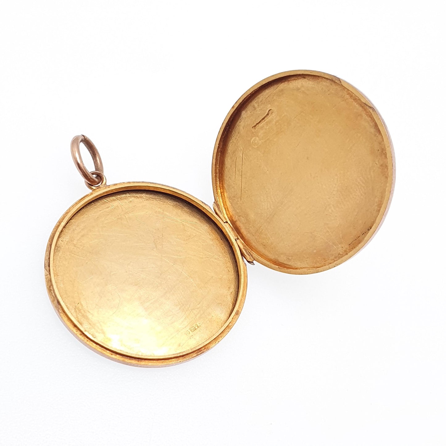 Antique Solid 9k 375 Rose Gold Locket Round 1913 Hallmark Vertical Pattern All 9ct 9kt Gold Necklace Photo Picture Pendant Jewelry Jewellery