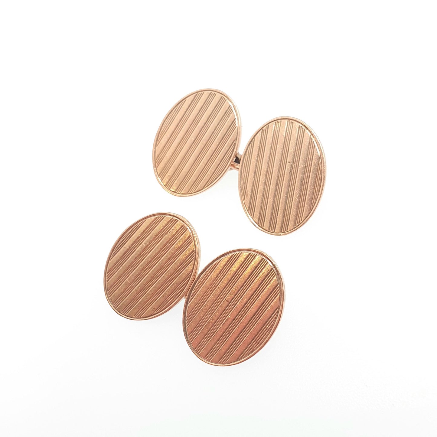 Antique 9ct Rose Gold Oval Cufflinks Art Deco Chain Link Vertical Pattern 1920 Hallmark Solid 9k 9kt Heavy Gents Mens Vintage Jewelry