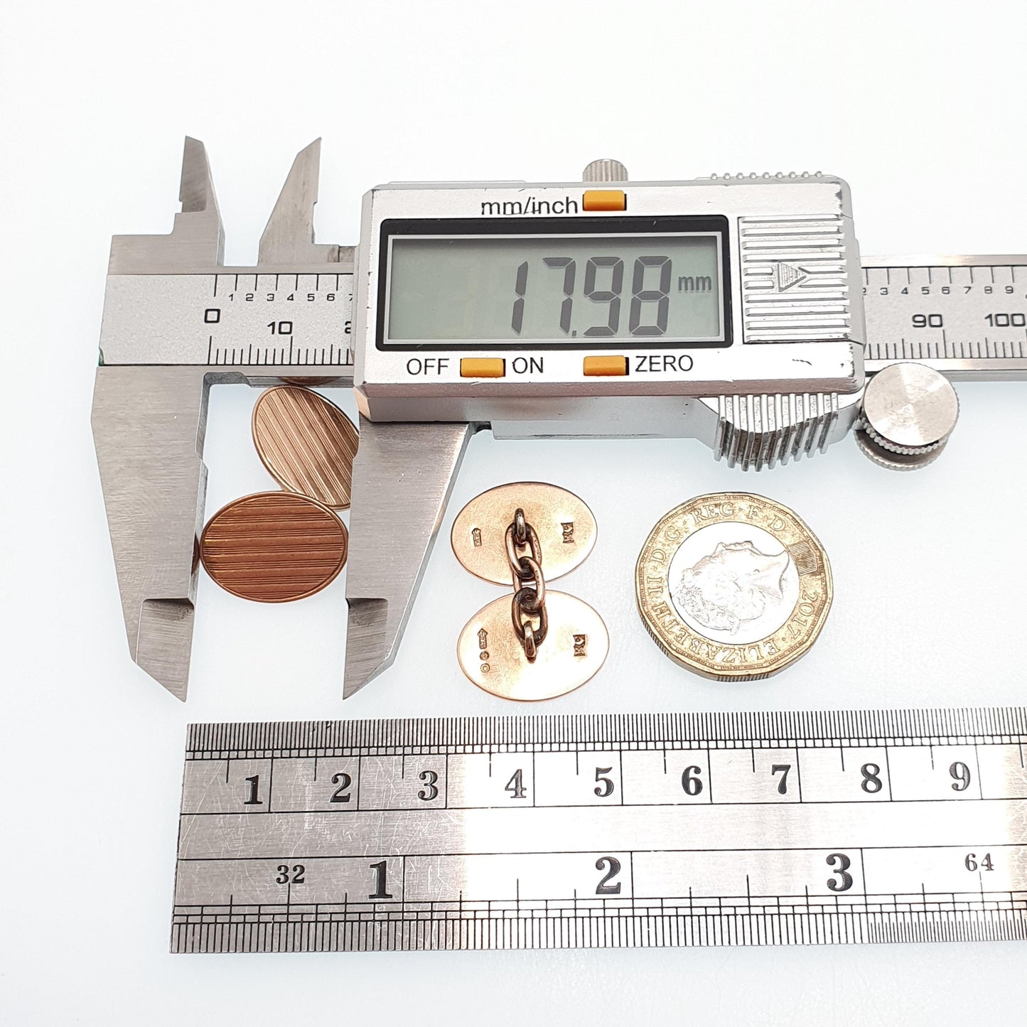 Antique 9ct Rose Gold Oval Cufflinks Art Deco Chain Link Vertical Pattern 1920 Hallmark Solid 9k 9kt Heavy Gents Mens Vintage Jewelry