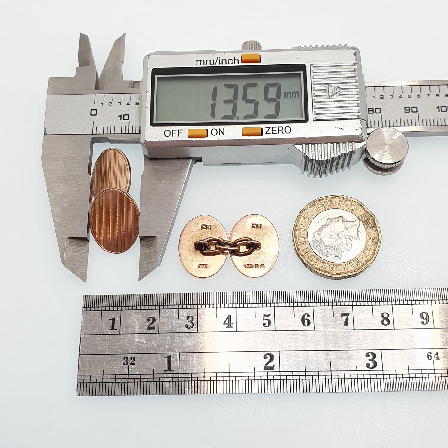 Antique 9ct Rose Gold Oval Cufflinks Art Deco Chain Link Vertical Pattern 1920 Hallmark Solid 9k 9kt Heavy Gents Mens Vintage Jewelry