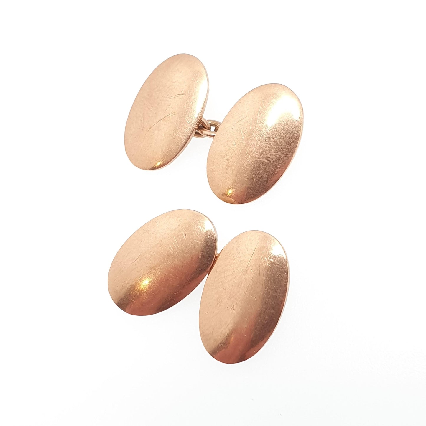 Antique 9ct Rose Gold Oval Cufflinks Plain Smooth Chain Link Edwardian 1909 Hallmark Solid 9k 9kt Heavy Gents Mens Vintage Jewelry