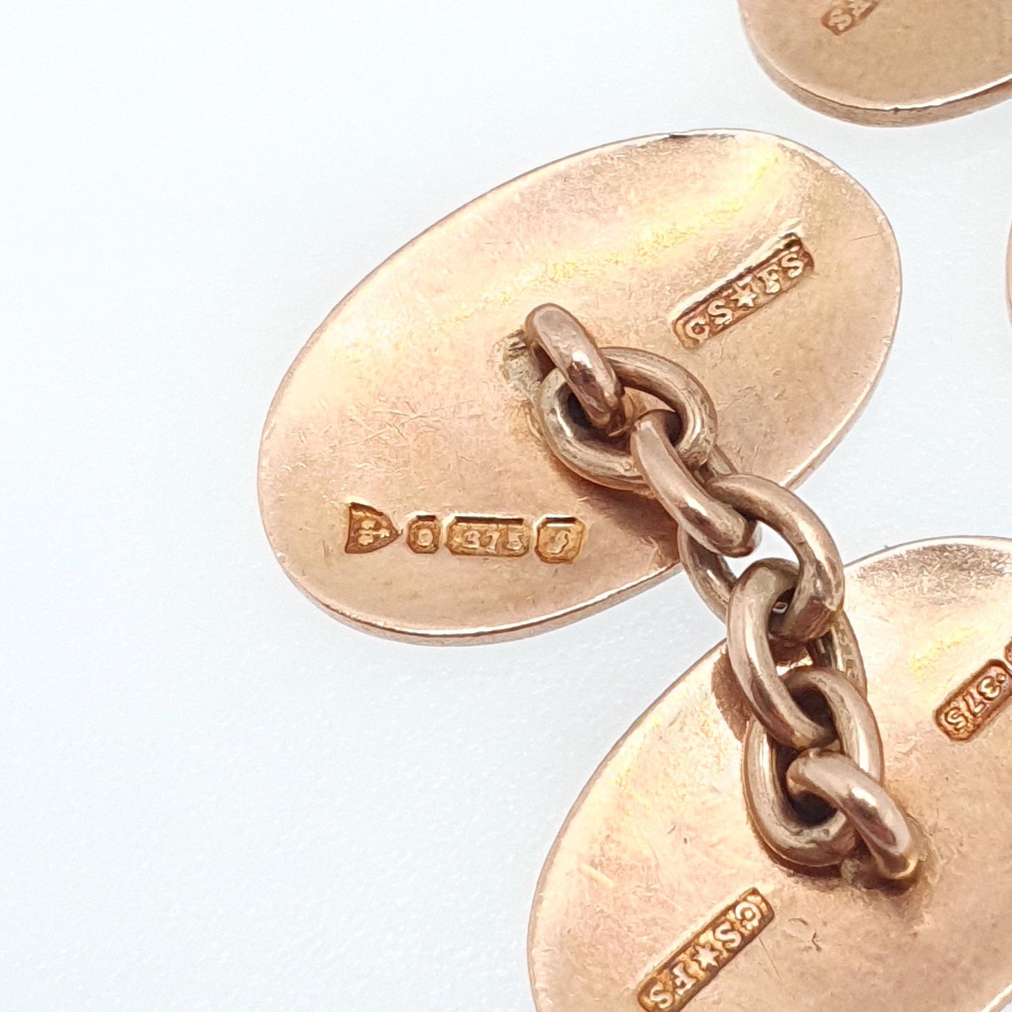 Antique 9ct Rose Gold Oval Cufflinks Plain Smooth Chain Link Edwardian 1909 Hallmark Solid 9k 9kt Heavy Gents Mens Vintage Jewelry