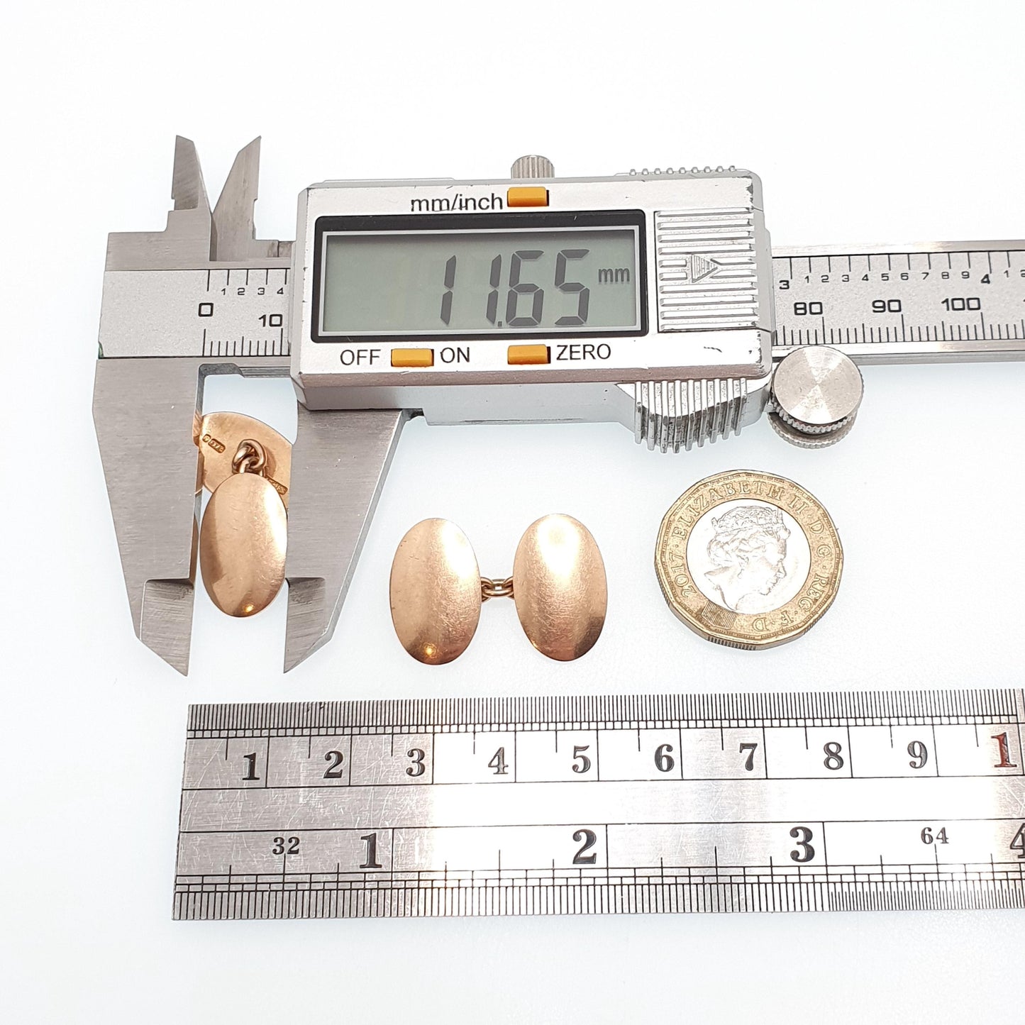 Antique 9ct Rose Gold Oval Cufflinks Plain Smooth Chain Link Edwardian 1909 Hallmark Solid 9k 9kt Heavy Gents Mens Vintage Jewelry