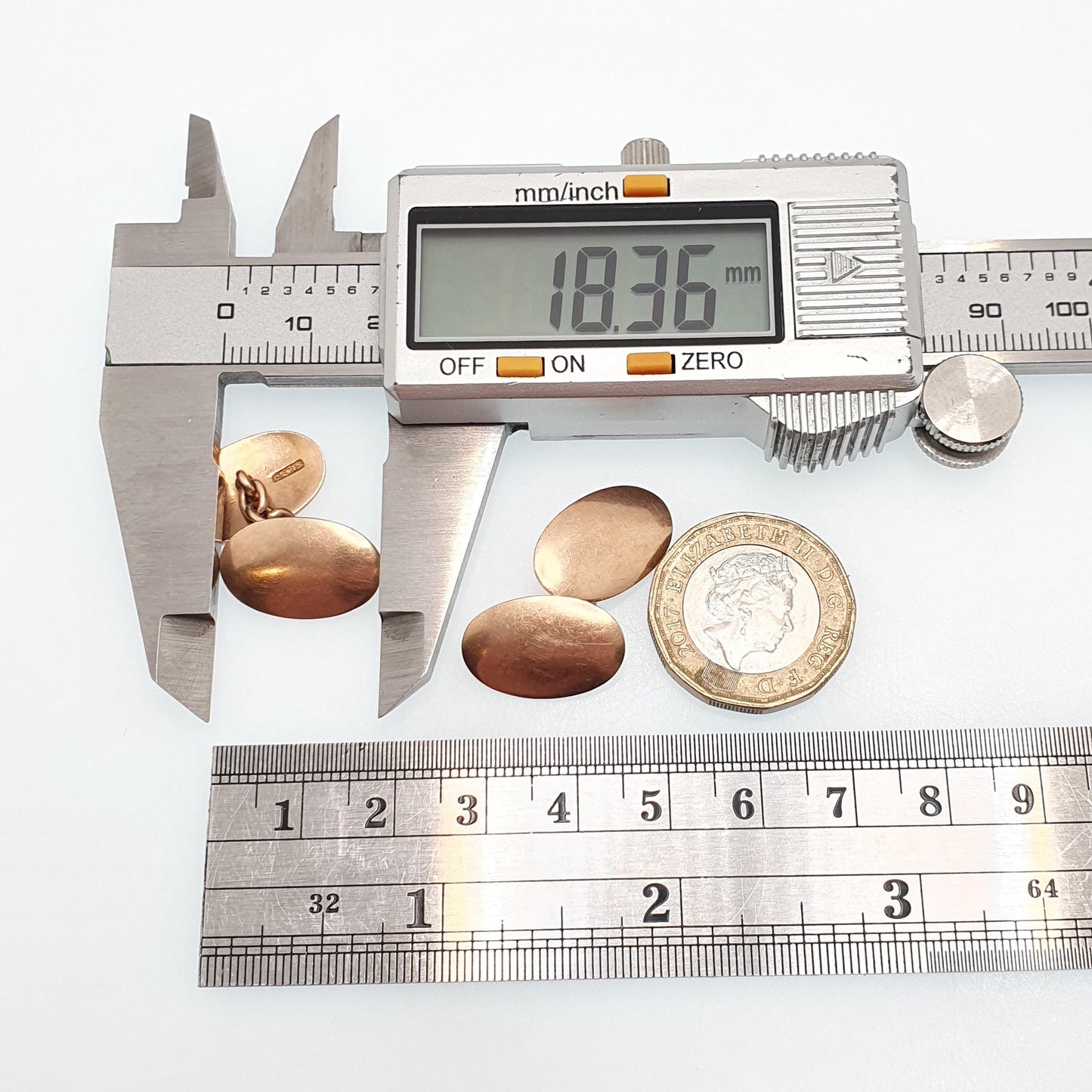 Antique 9ct Rose Gold Oval Cufflinks Plain Smooth Chain Link Edwardian 1909 Hallmark Solid 9k 9kt Heavy Gents Mens Vintage Jewelry