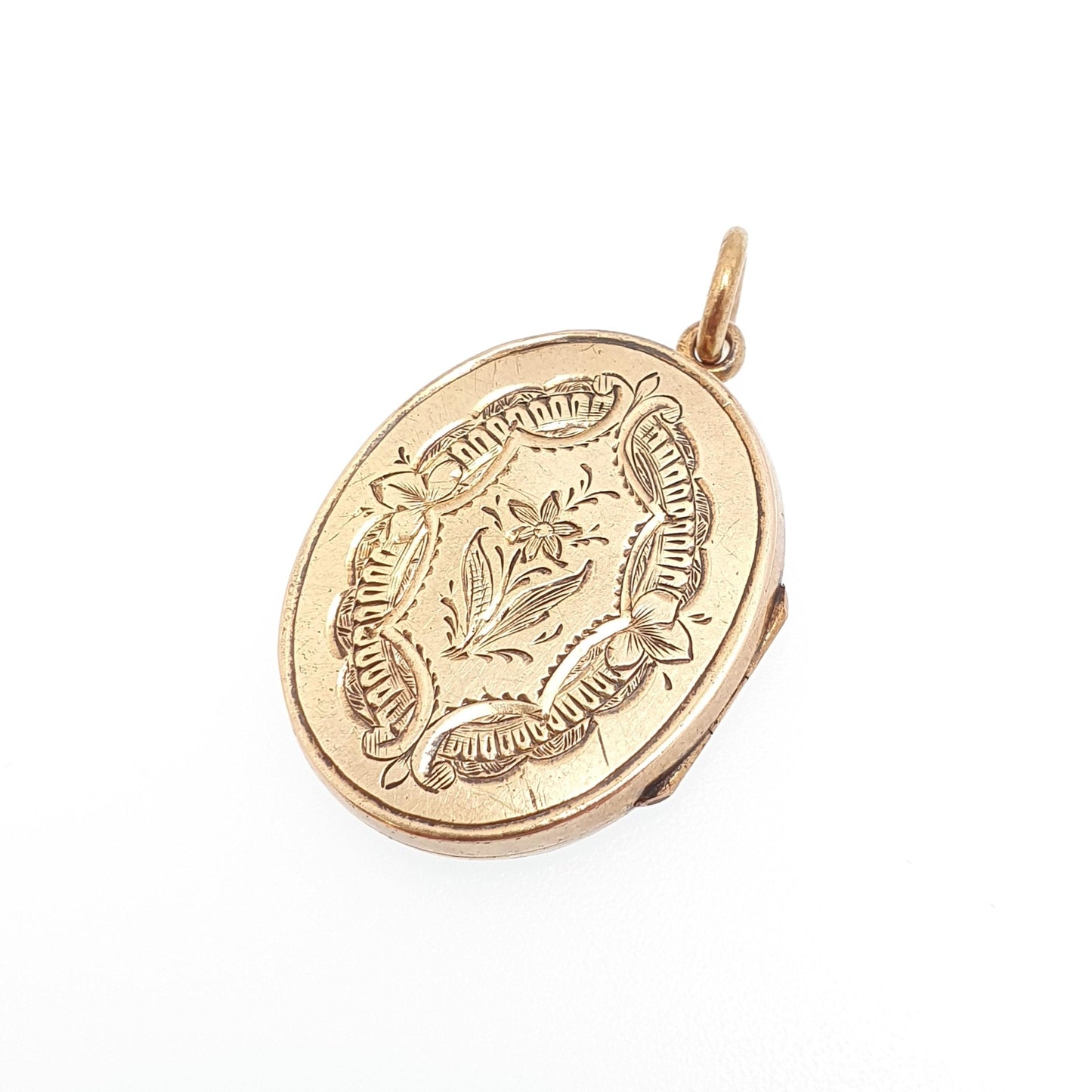 Antique Solid 14k Gold Locket Victorian Yellow Gold Hand Engraved Solid 14kt 585 All Gold Oval Necklace Pendant Vintage Jewelry