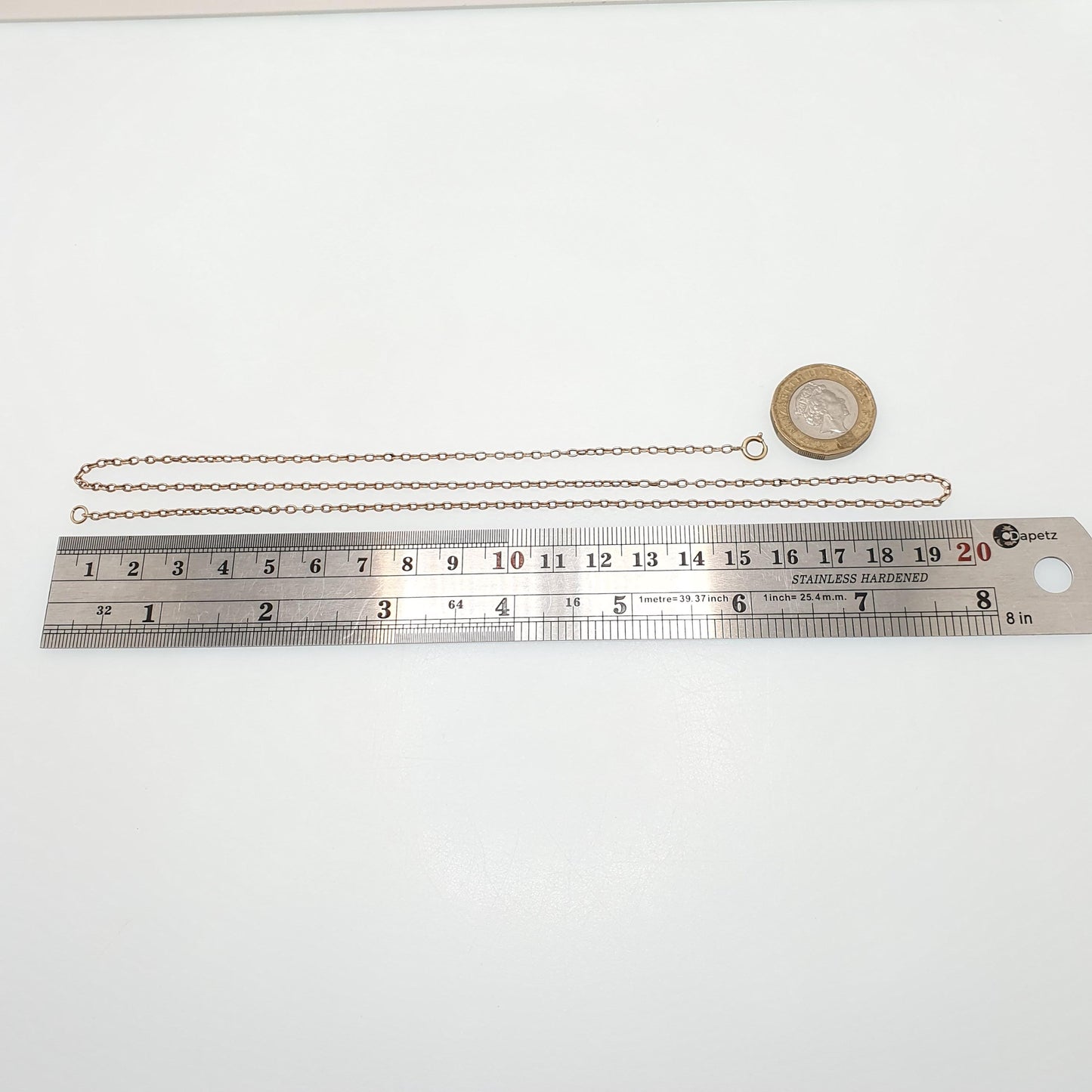 Old Vintage 9k 9ct Rose Gold Chain Necklace Cable Link Long 55cm 21.6" 5.03g Links Solid 9 Carat Rose Red Mens Womens Jewelry Jewellery